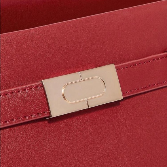 Red Top Handle Tote Bag Classic Square Bag - Picture 4 of 7